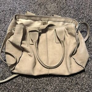Lucky Brand beige satchel purse with long strap and handles